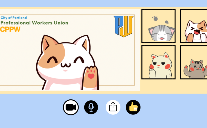 cute kitties on a zoom call, speaker is using their CPPW virtual background!